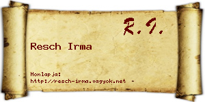 Resch Irma névjegykártya